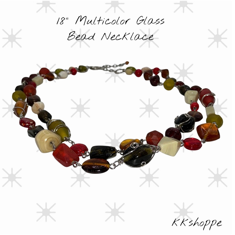 Multicolor‎ Glass Bead Necklace 18" + 1" Extender Layered Boho Fall Tones